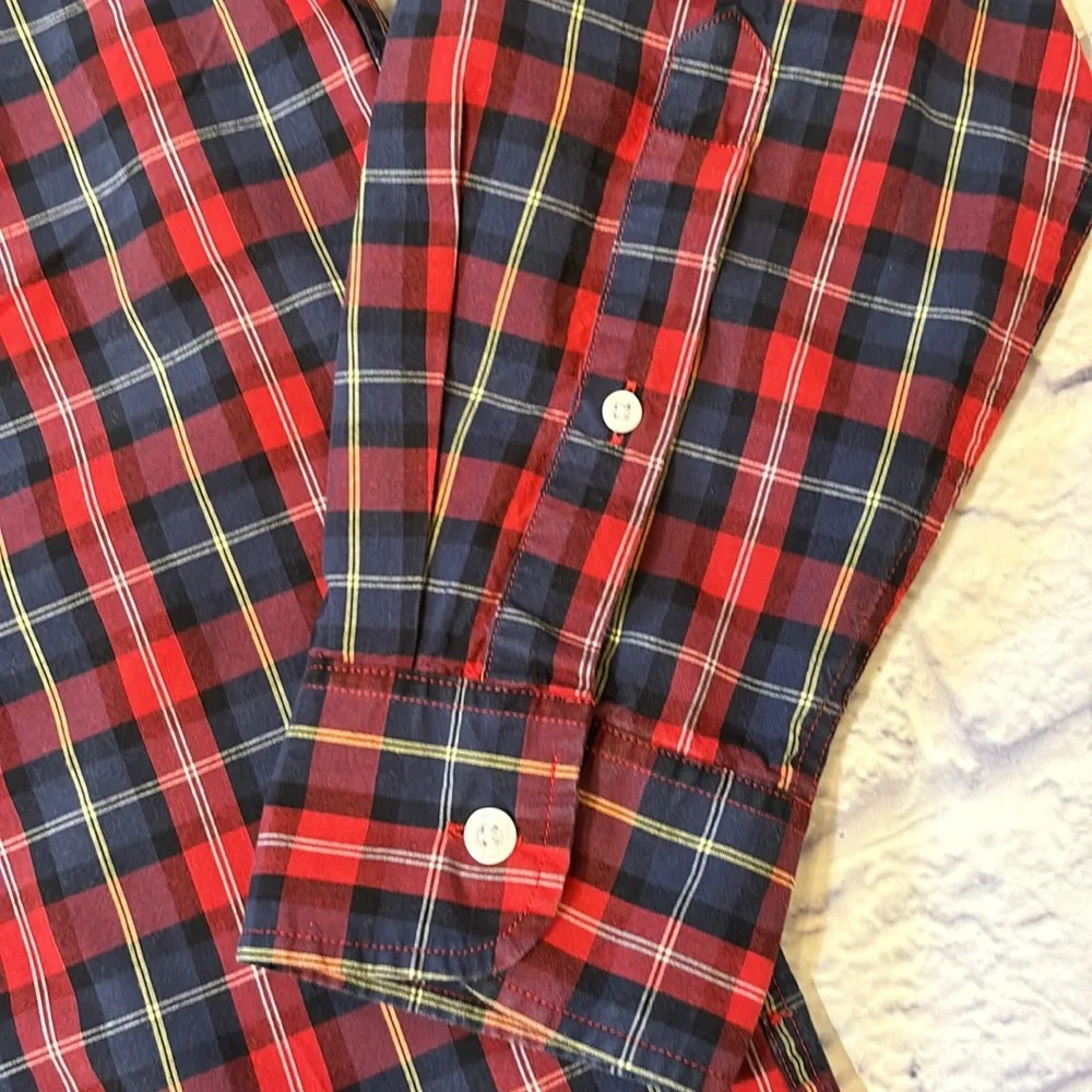 J Crew Red Plaid Long Sleeve Button Down Shirt 100% Cotton Mens’s Size Large